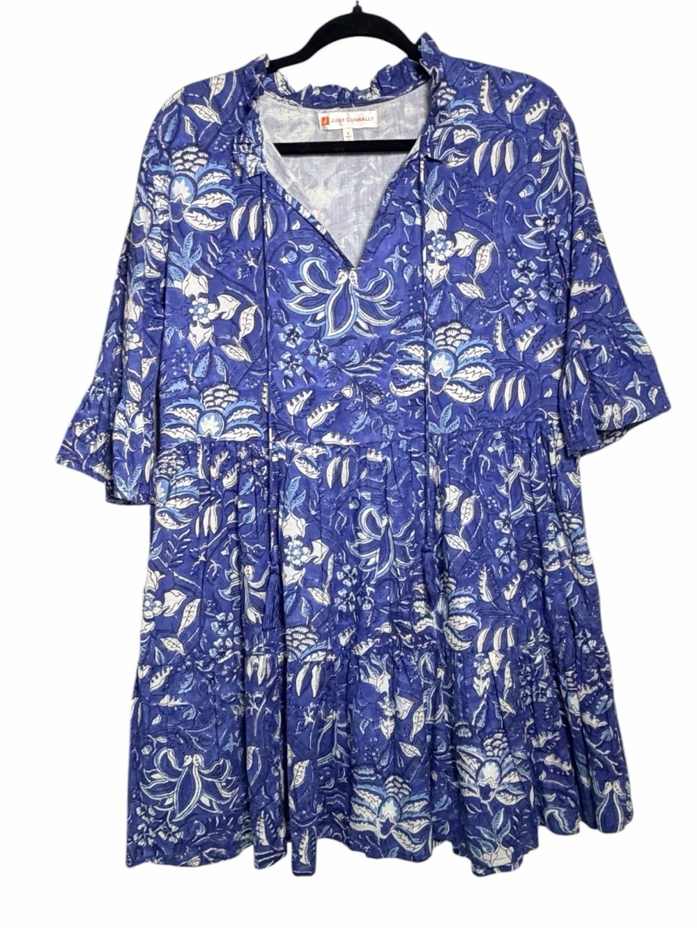 Jude Connally Blue and White Floral Tiered Tunic Dress